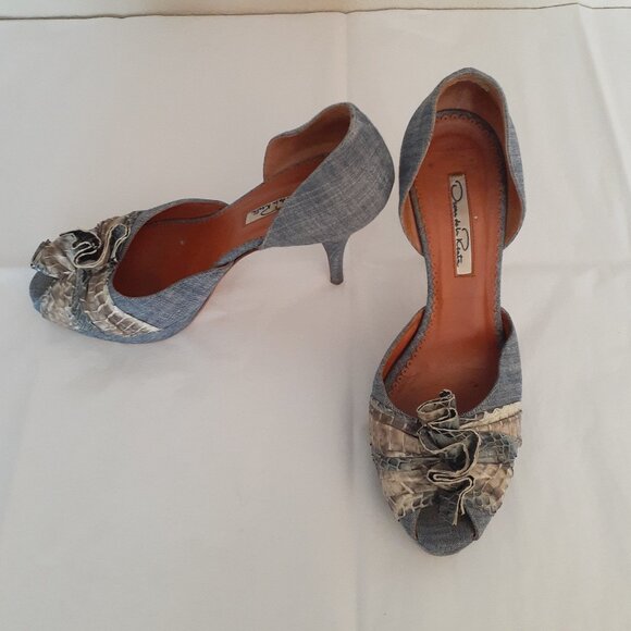 Oscar De La Renta Denim & Python Print Shoes - Picture 1 of 11